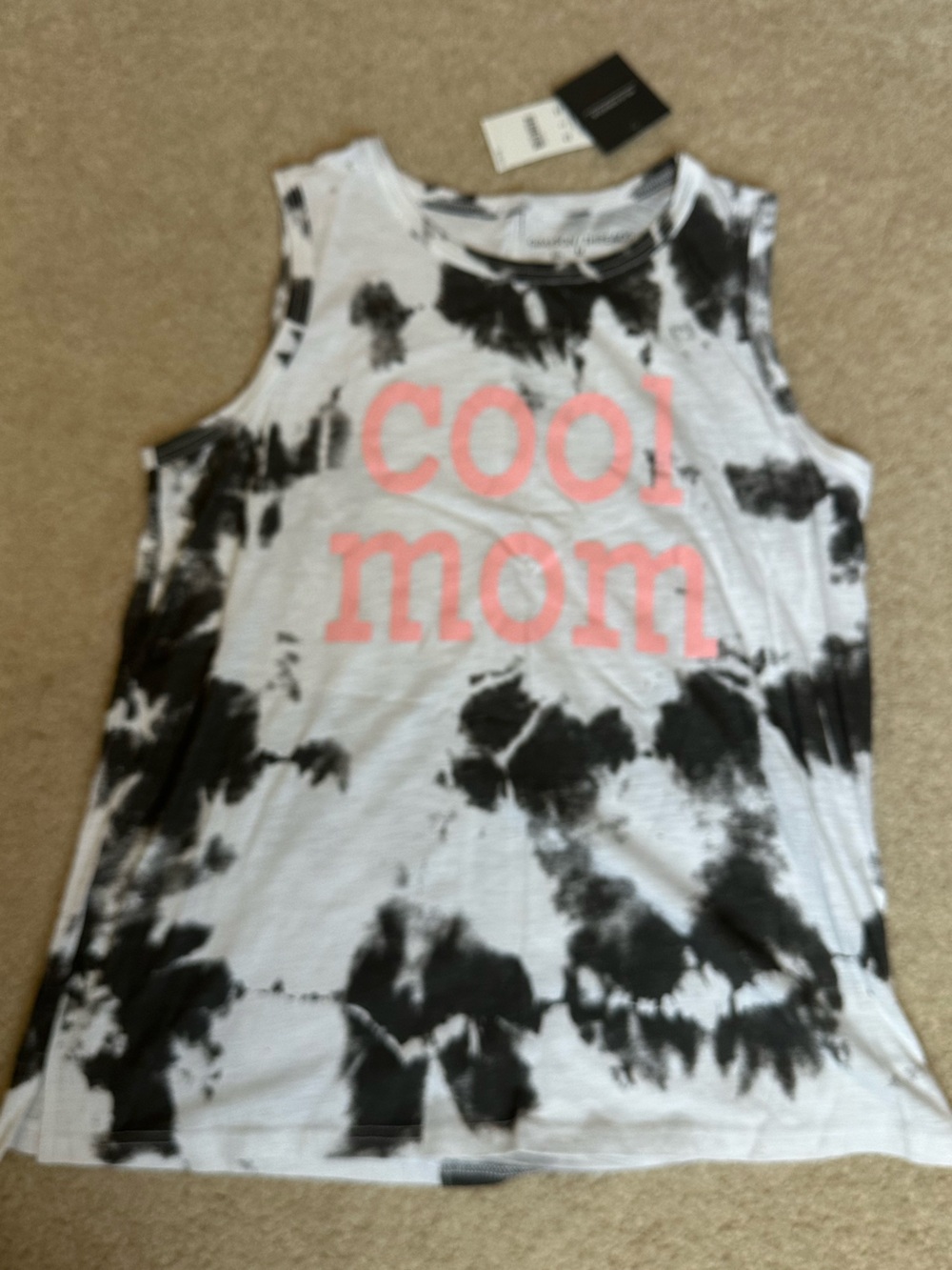 Grayson Threads Black & White Tie-Dye Tank with Pink "Cool Mom" Graphic